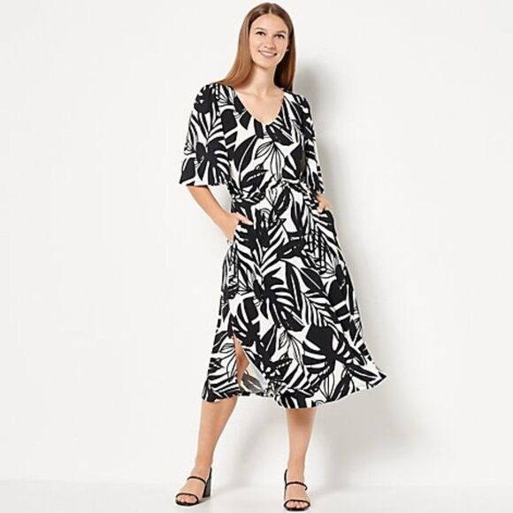 Girl With Curves Regular Knit Midi Dress with Flutter Sleeve - Picture 1 of 4